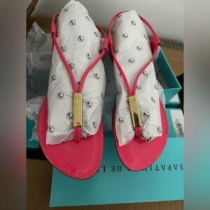 Flat Pink Sandals with Gold Bar